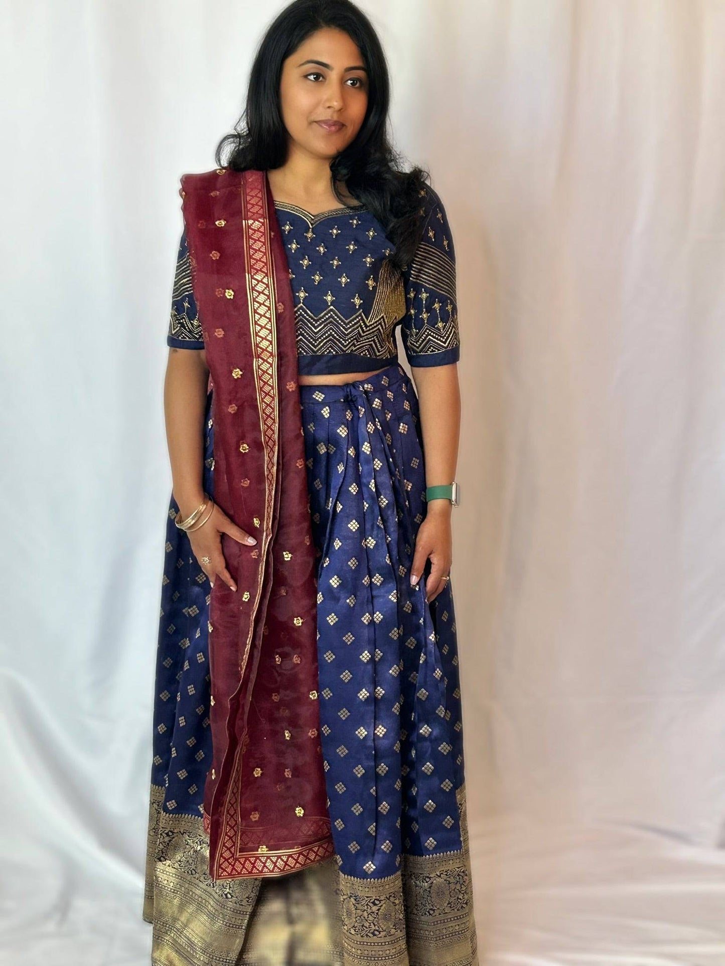 blue maroon lehnga