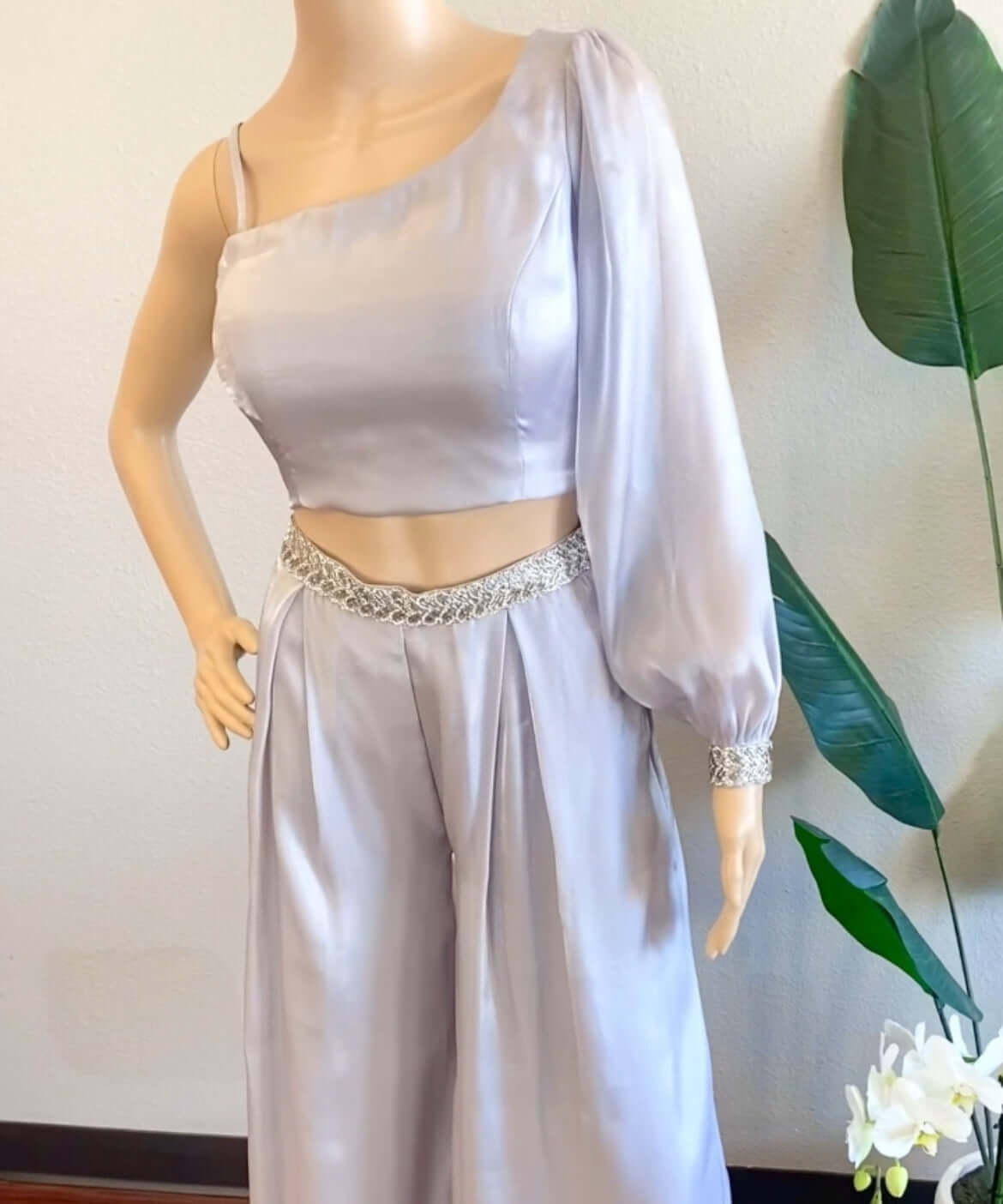 Maya silver crop top with palazzo pants (Set of 2)