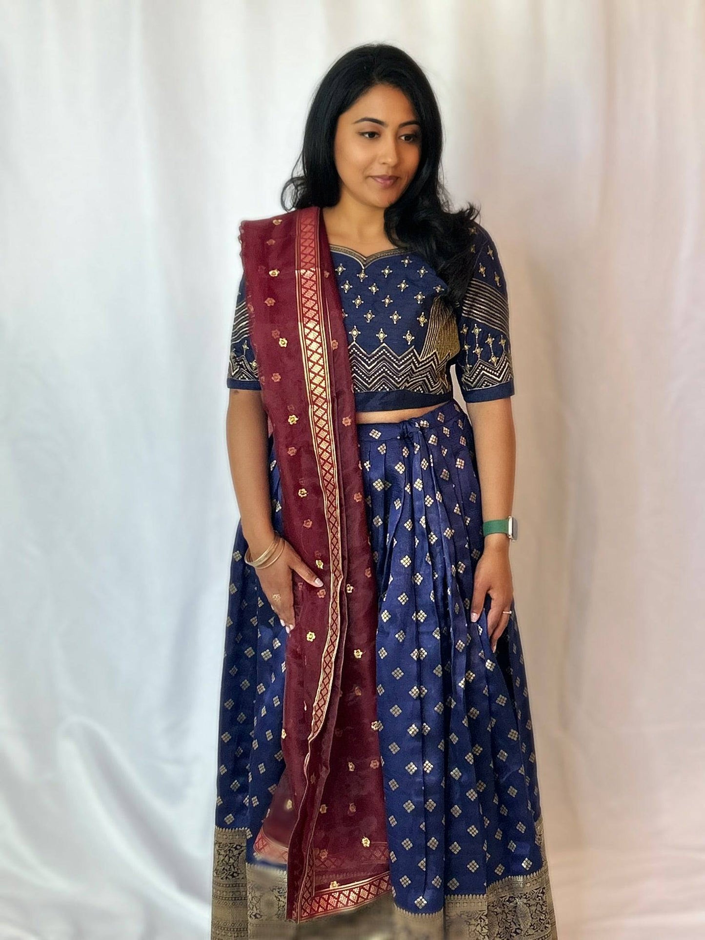 blue maroon lehnga