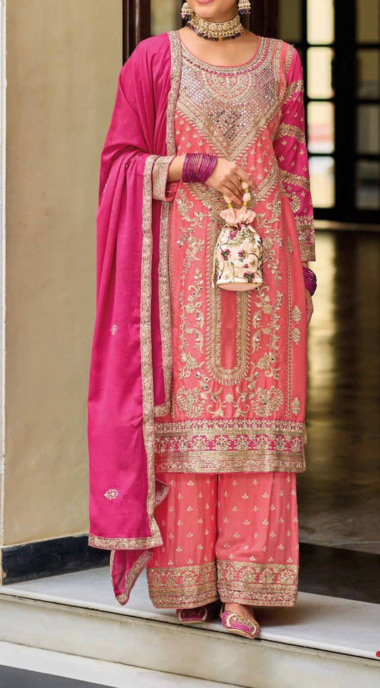 carrot pink designer work salwar suit