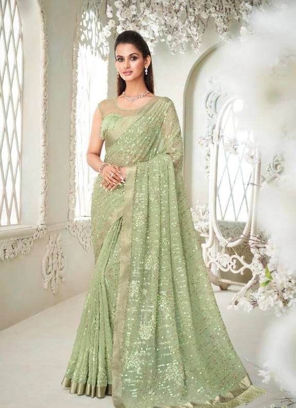 Light Green Saree Blouse Combination for Wedding | Fancy Silk Sare