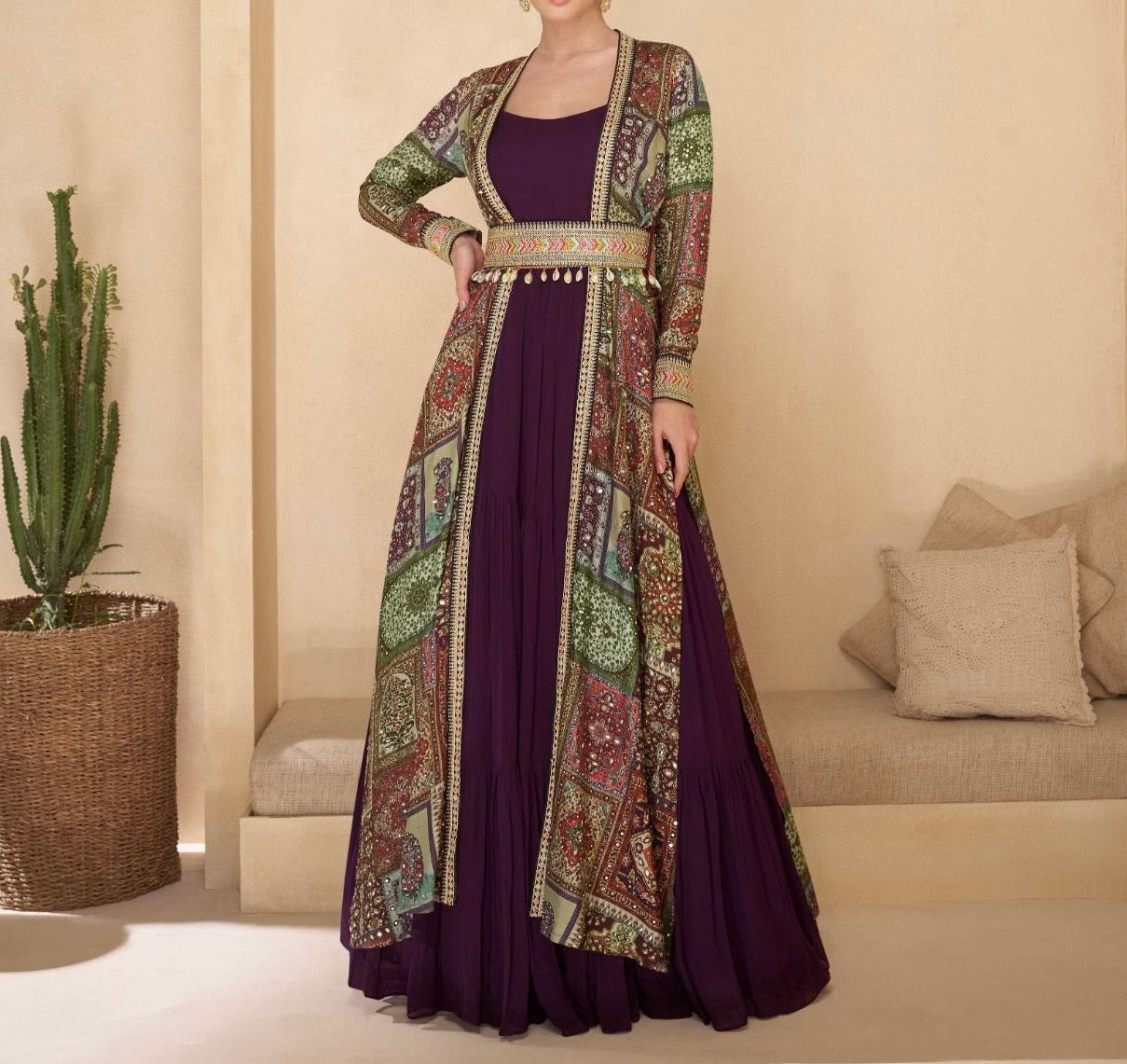 Luxury Georgette Dress with Hand-Embroidered Silk Shrug