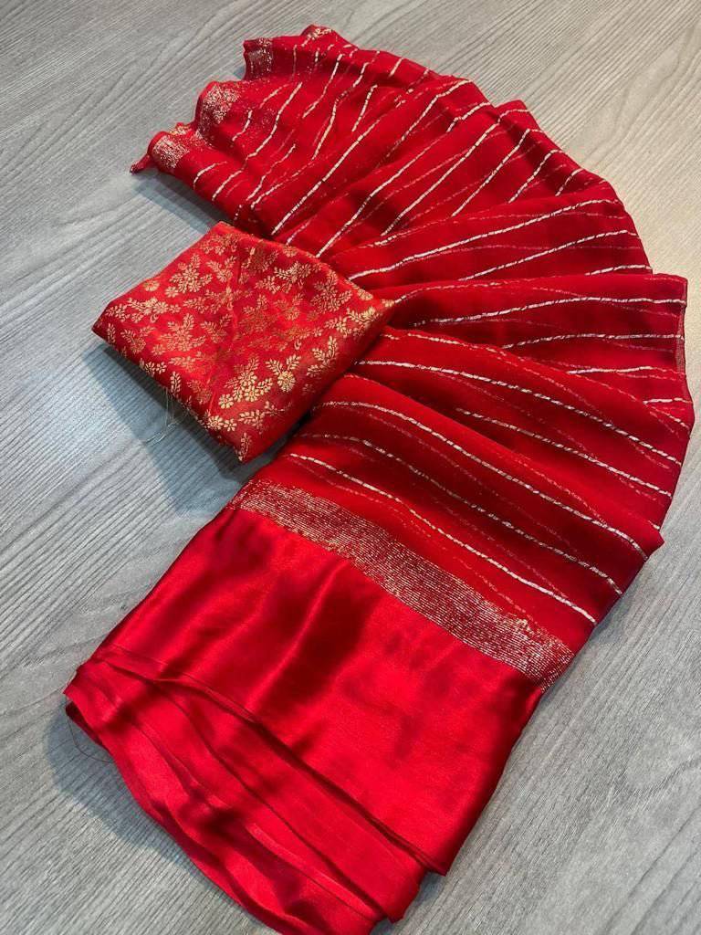 red viscous saree