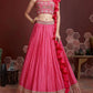 Designer Lehenga with twisted Stoll - Pink ( Set of 3)