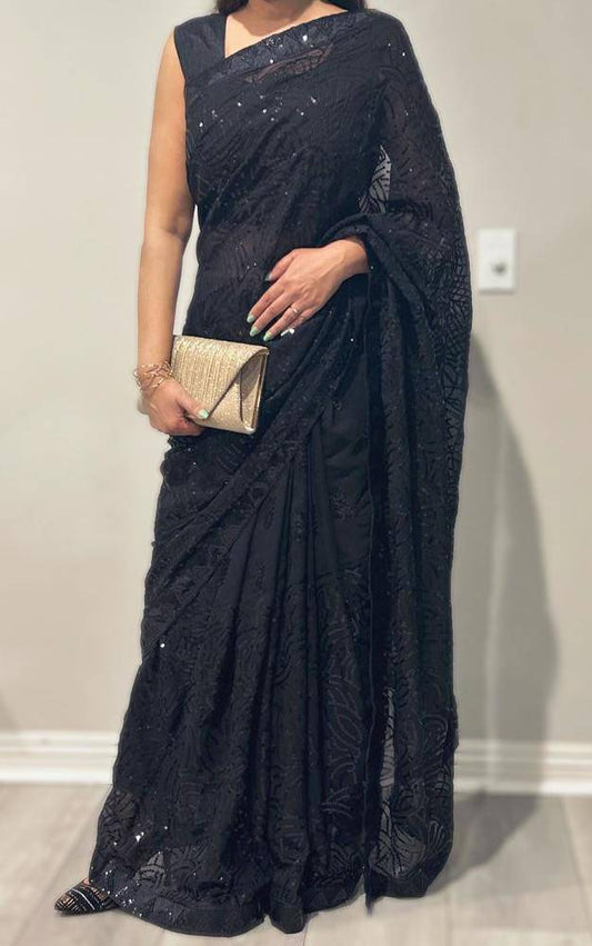 black sequin saree