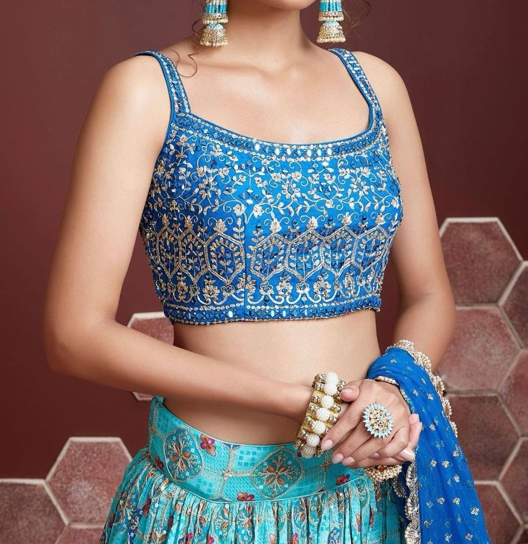 Designer Lehenga - Light Blue ( Set of 3)