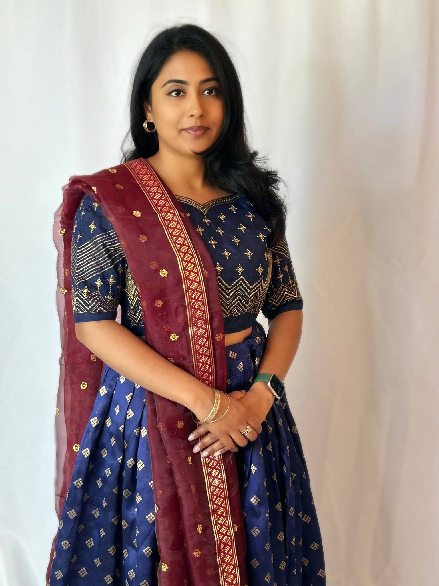 blue maroon lehnga