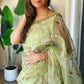 pastel green organza saree