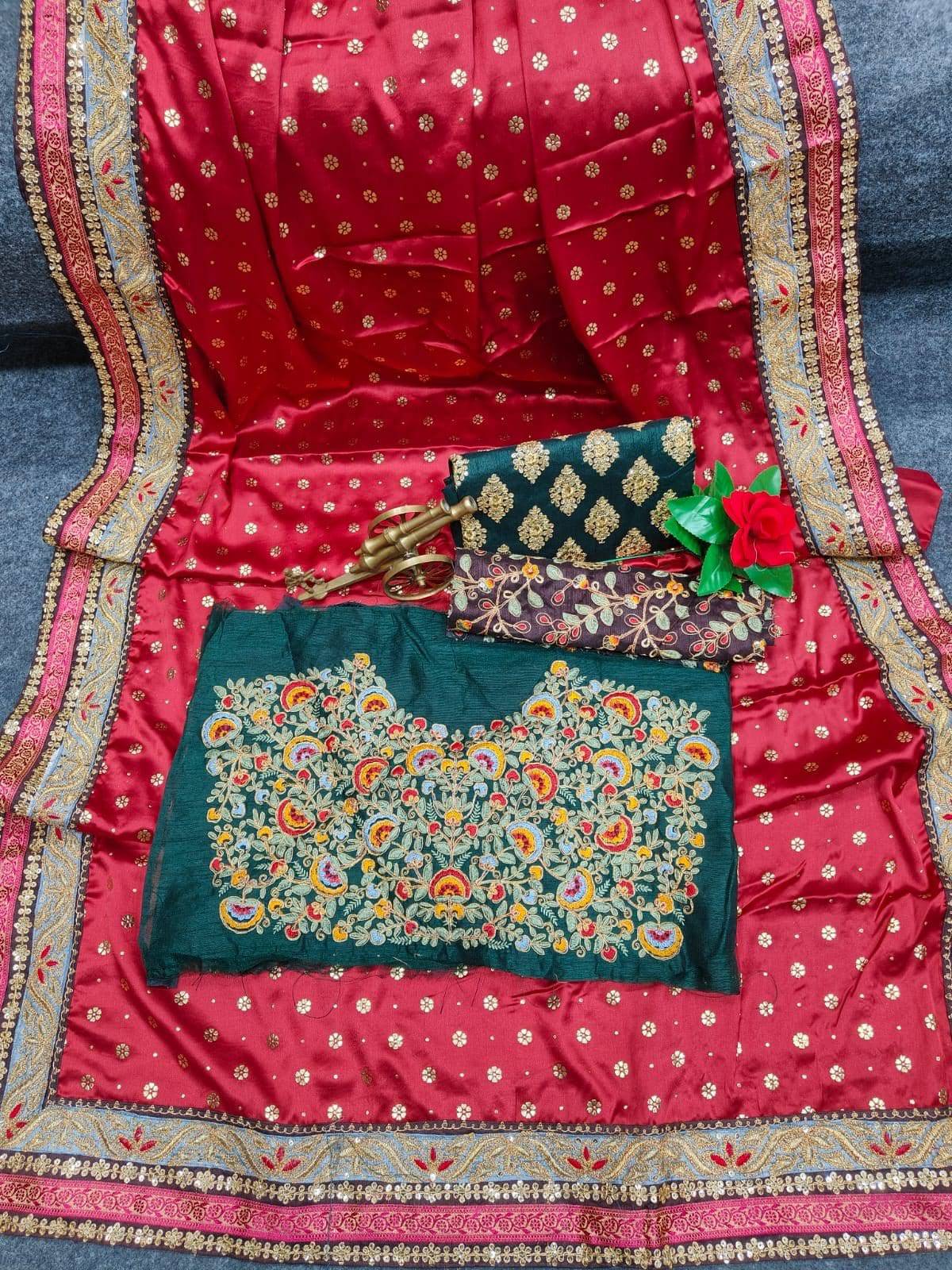 contrast blouse red saree