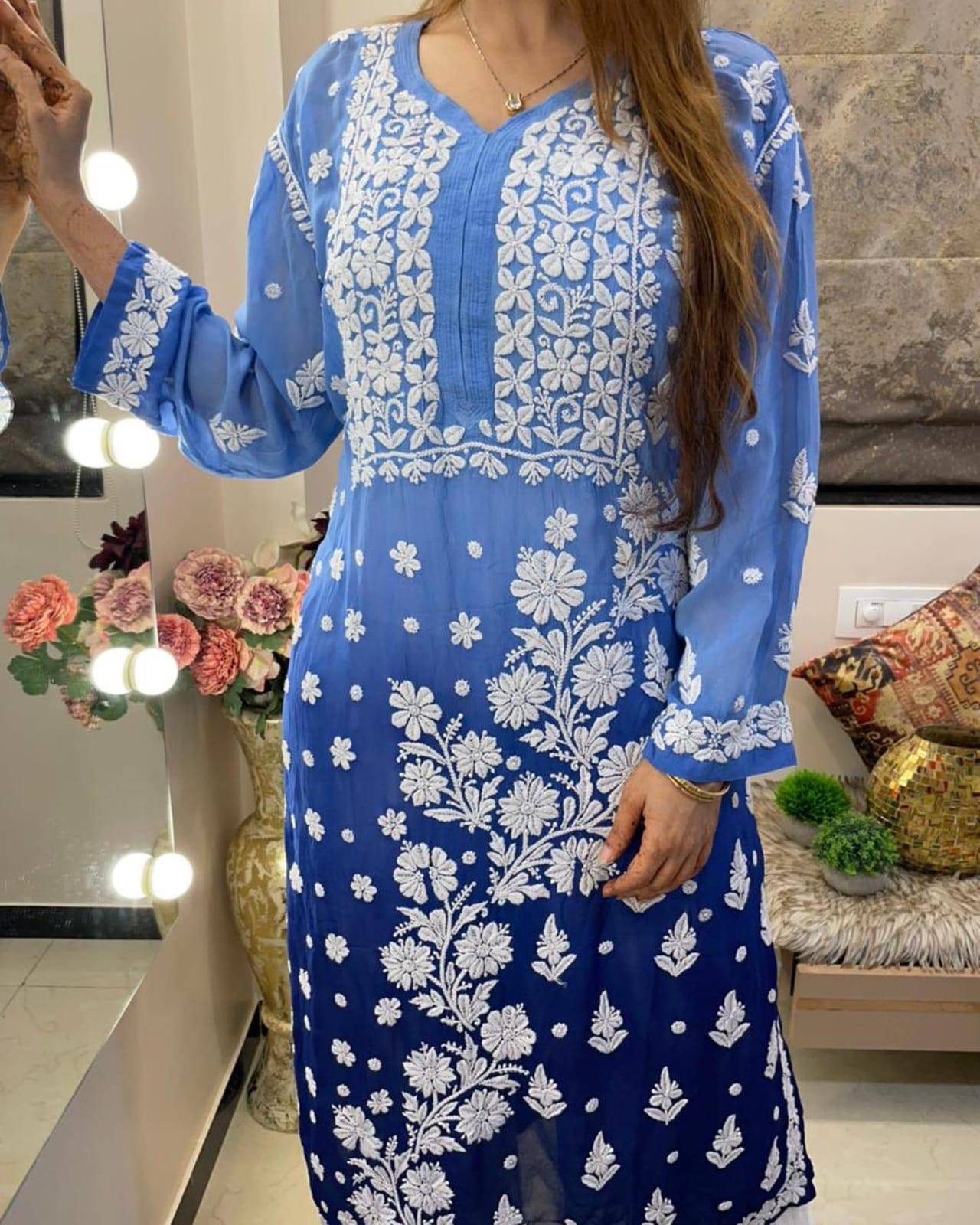 pure muslene chikankari kurti