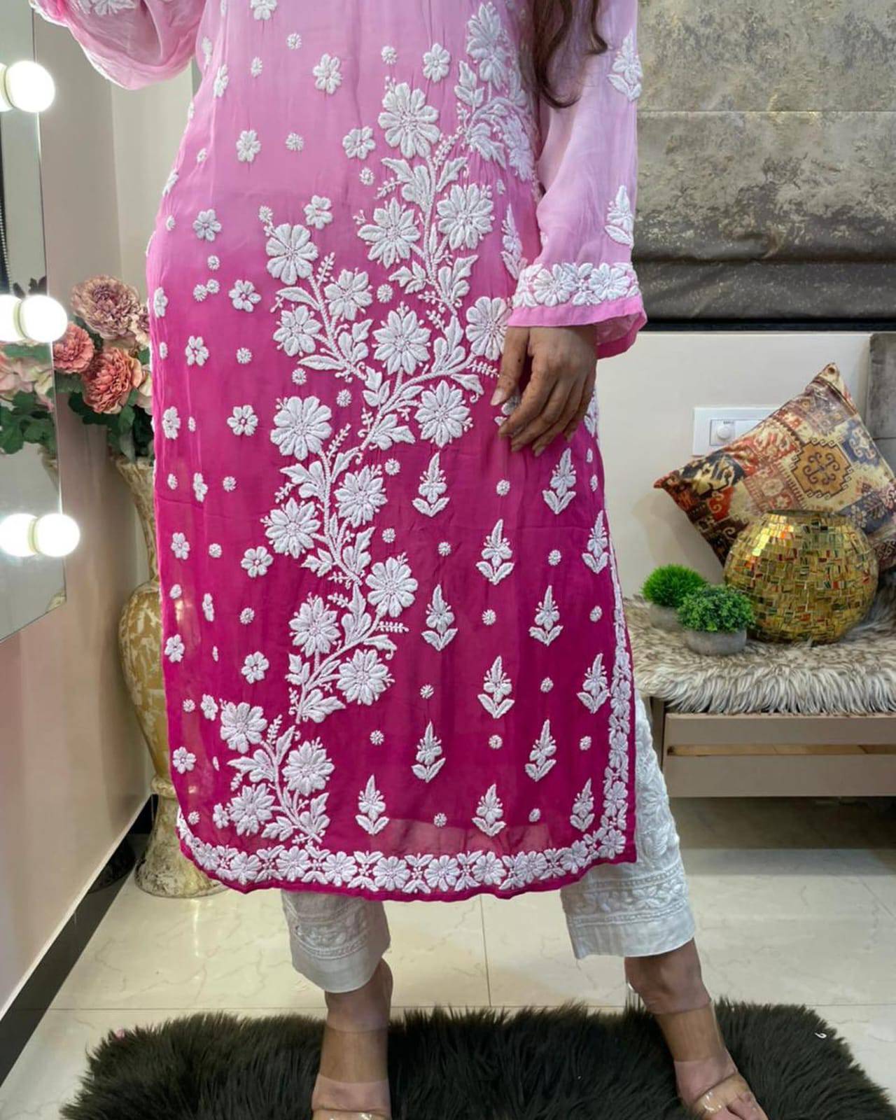 pure muslene chikankari kurti