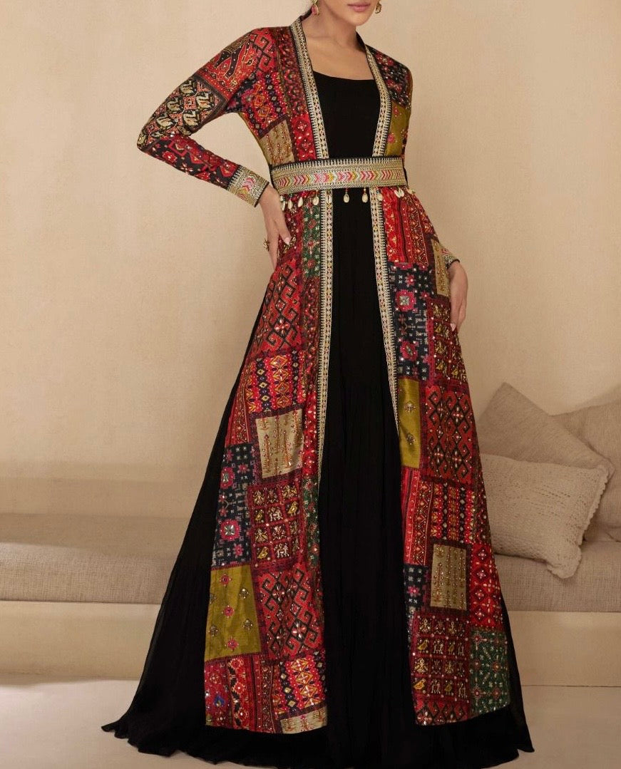 Luxury Georgette Dress with Hand-Embroidered Silk Shrug