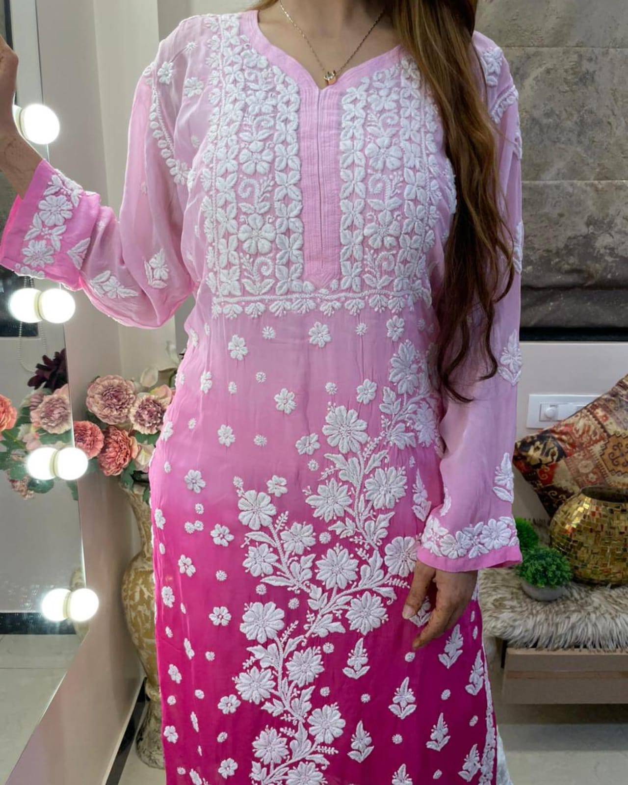 pure muslene chikankari kurti