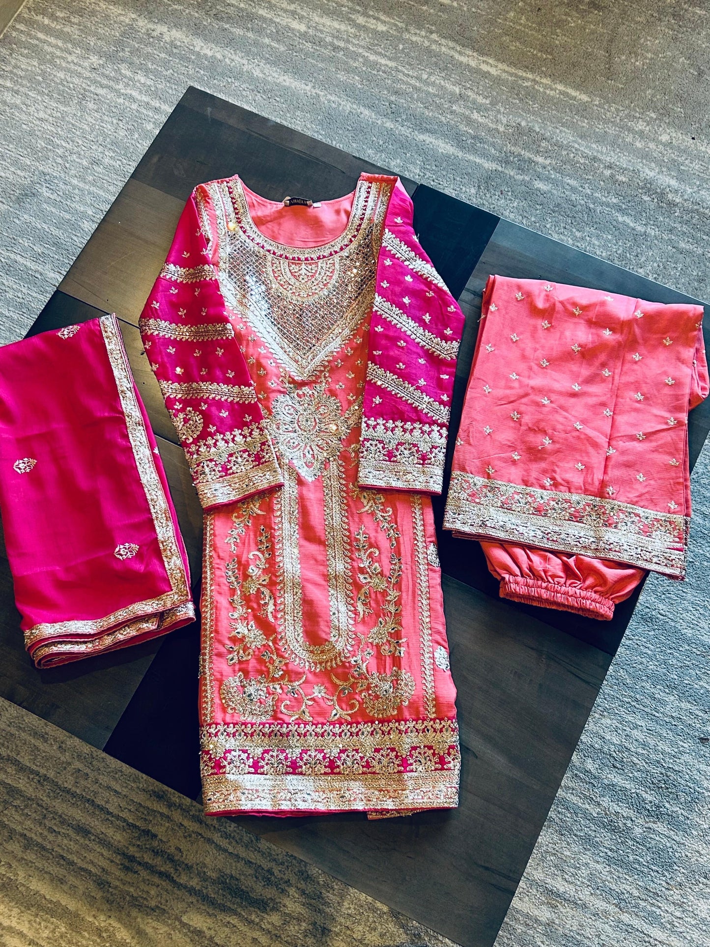 carrot pink designer work salwar suit