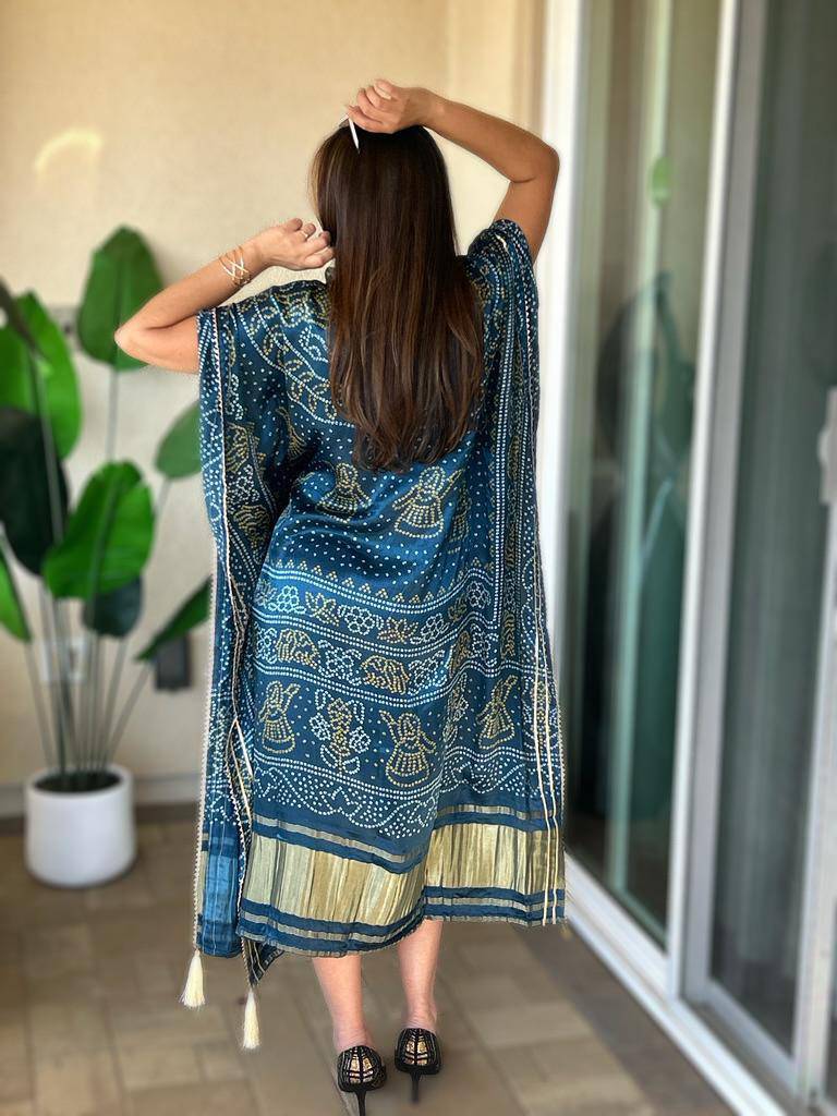 premium silk blue kaftan