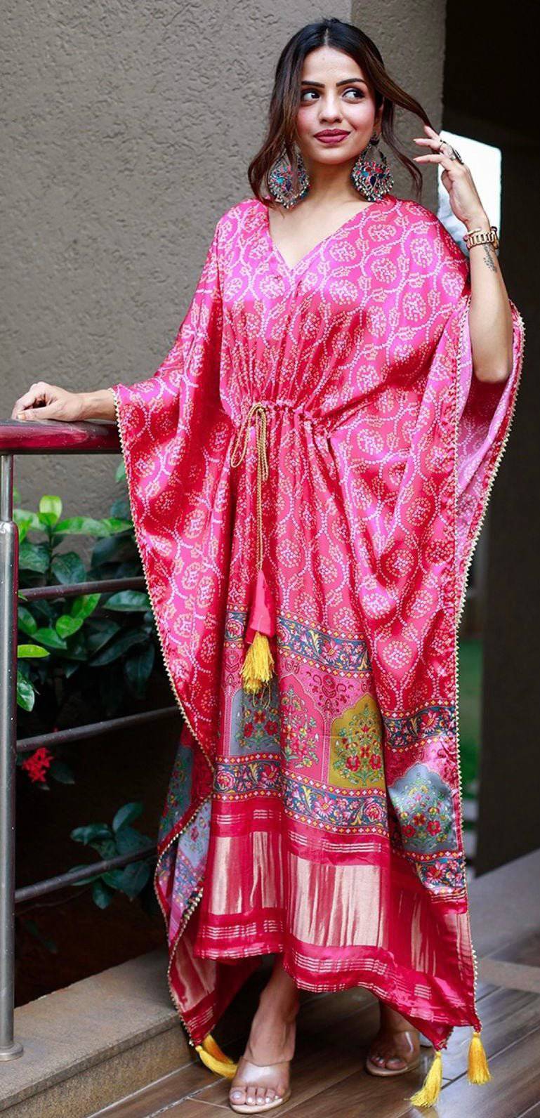 pink silk kaftan