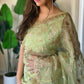 pastel green organza saree