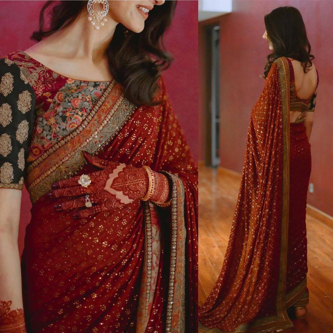 contrast blouse red saree
