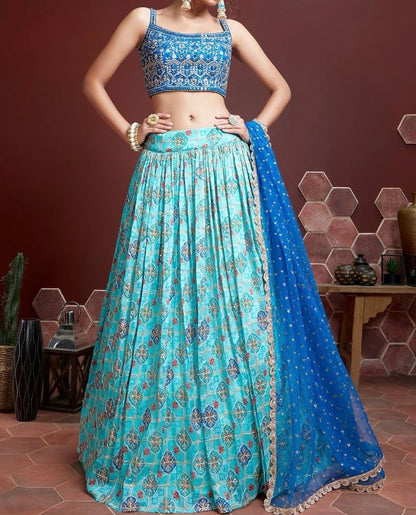 Designer Lehenga - Light Blue ( Set of 3)