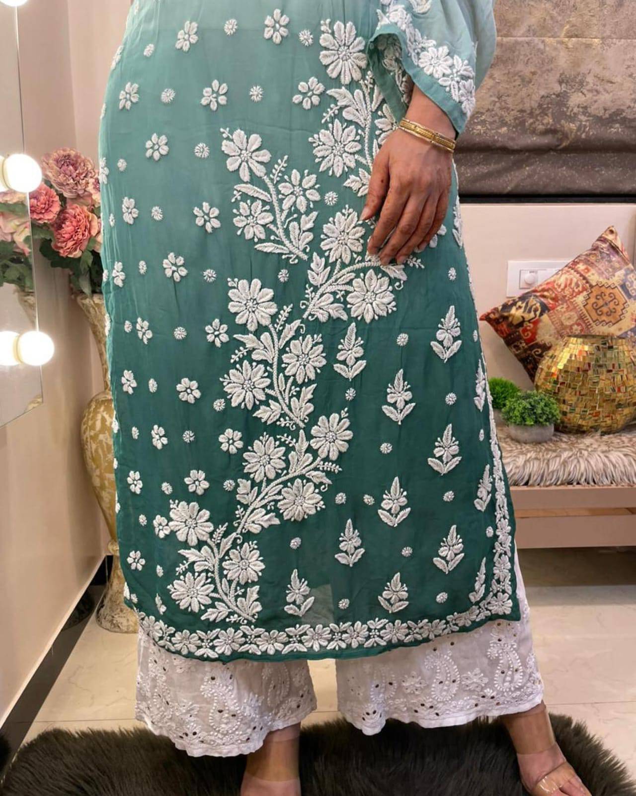 pure muslene chikankari kurti