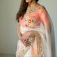 creame orange pure organza silk saree