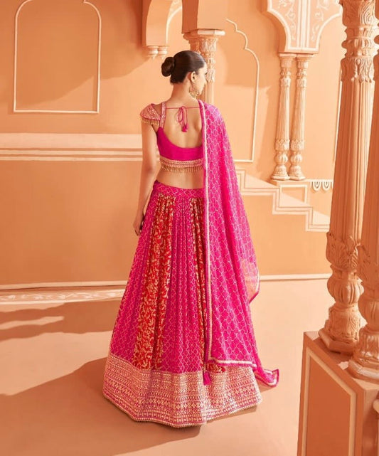 Pinkish Red Designer Lehenga ( Set of 3)