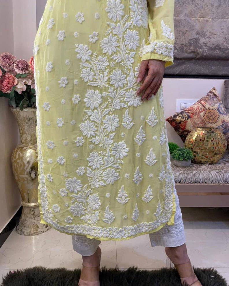 pure muslene chikankari kurti