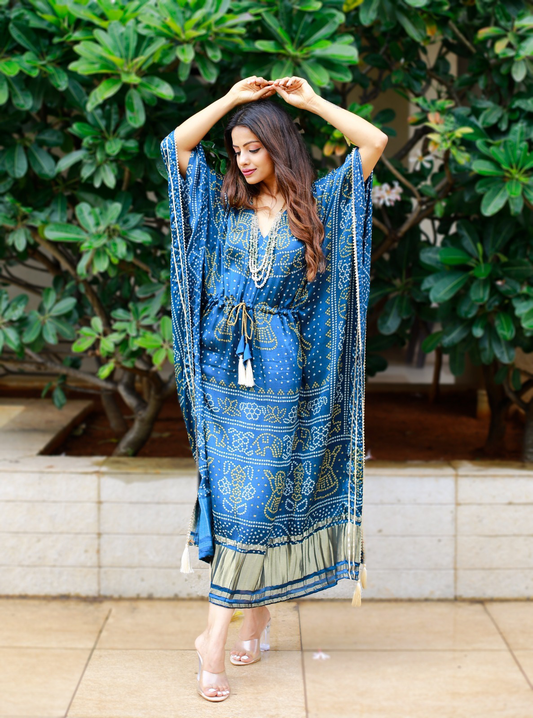 Premium Silk Blue Kaftan/Beach Cover