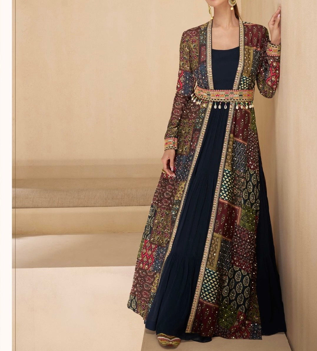 Luxury Georgette Dress with Hand-Embroidered Silk Shrug