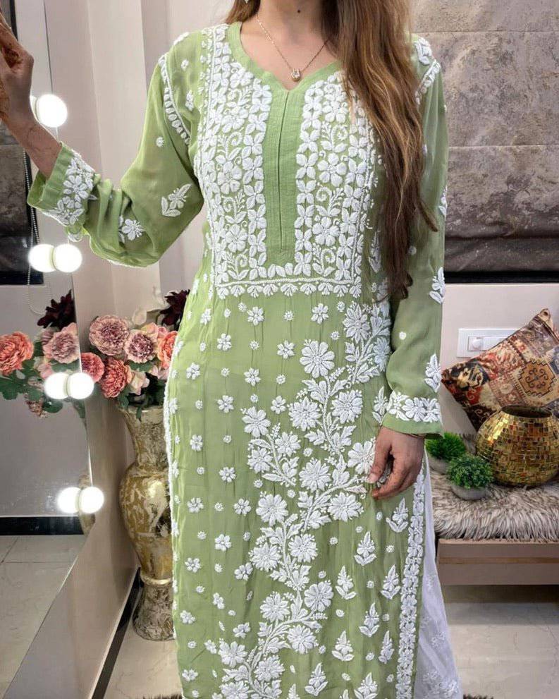 pure muslene chikankari kurti