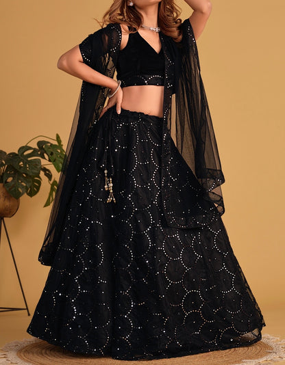 Black lehenga with mirrors