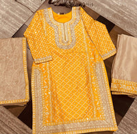 Thumbnail for yellow brown designer work salwar suit