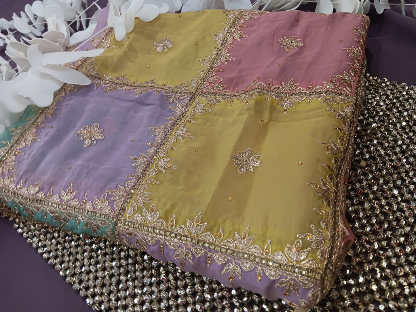 Multicolor Organza Dupatta with Chandla work