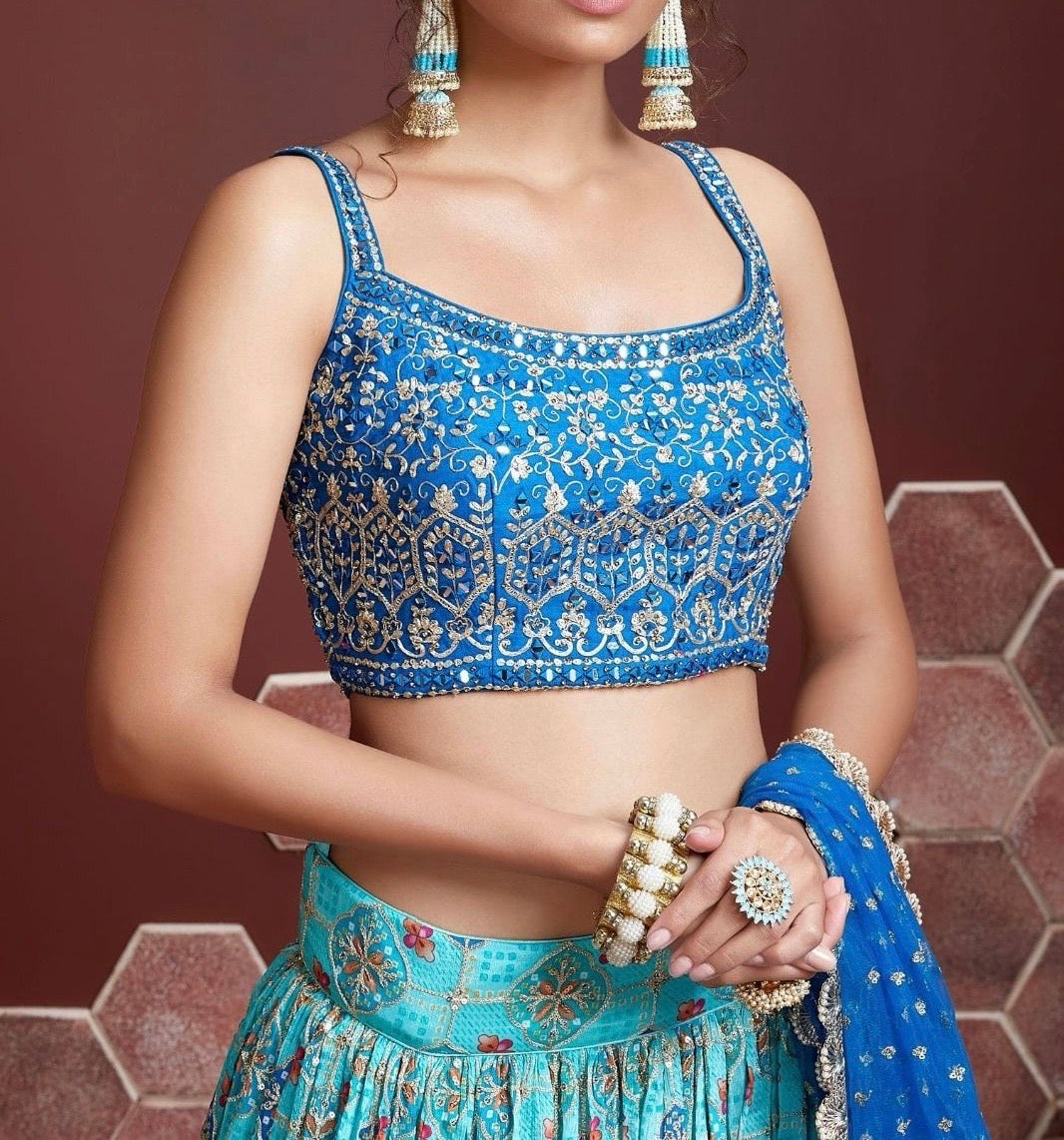 Designer Lehenga - Light Blue ( Set of 3)