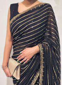 Thumbnail for black golden designer sequin saree
