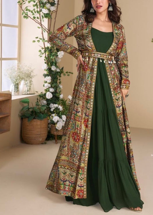 Designer Georgette Anarkali Dress with Hand-Embroidered Silk Shrug & Dupatta – Wedding & Party Wear (Set of 3)