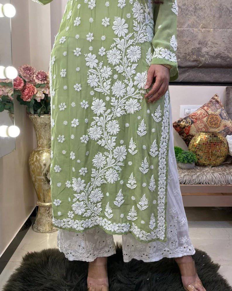 pure muslene chikankari kurti