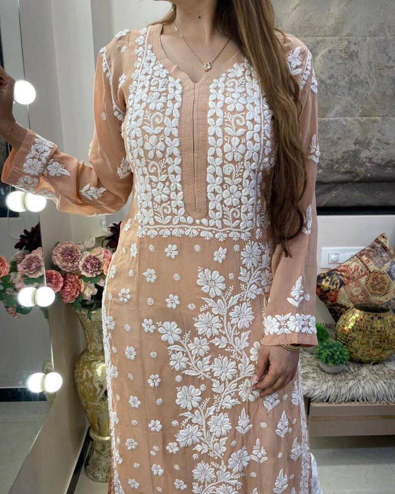 pure muslene chikankari kurti