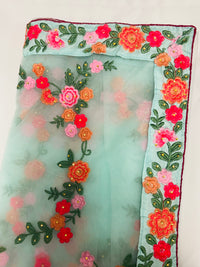 Thumbnail for Green Pink Net Flower Saree with blouse