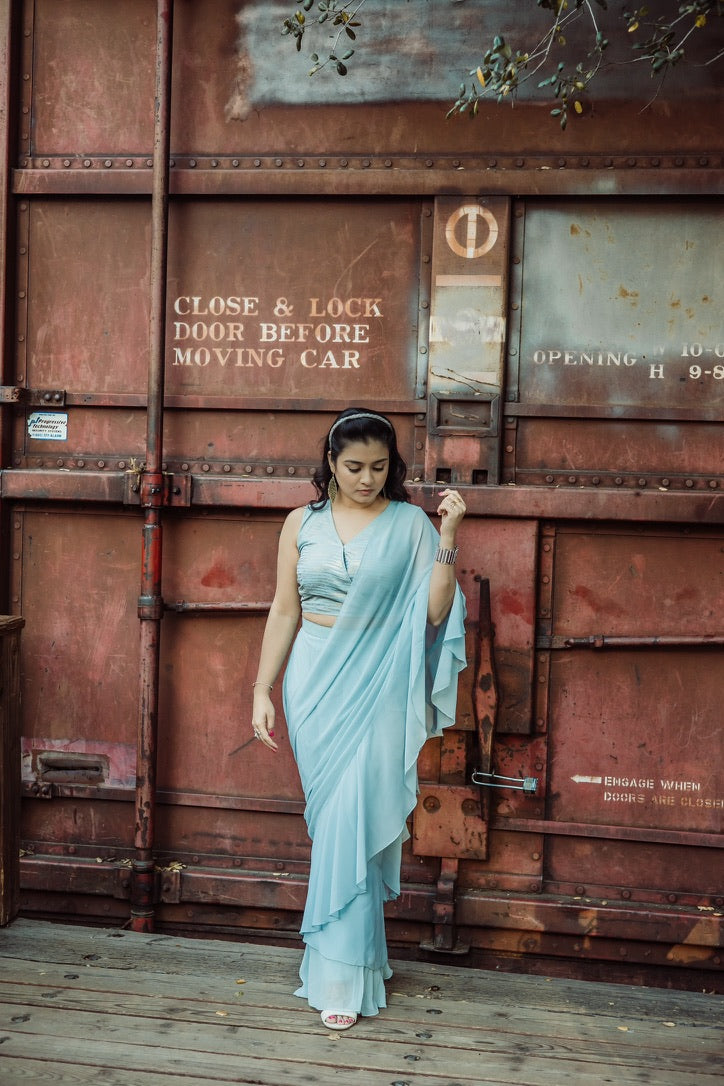 Sea Blue Ready to Wear Saree