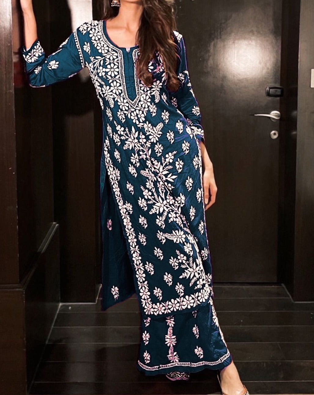 Heavy Rayon Cotton Chikankari Style Embroidery Salwar Suit ( Set of 2)
