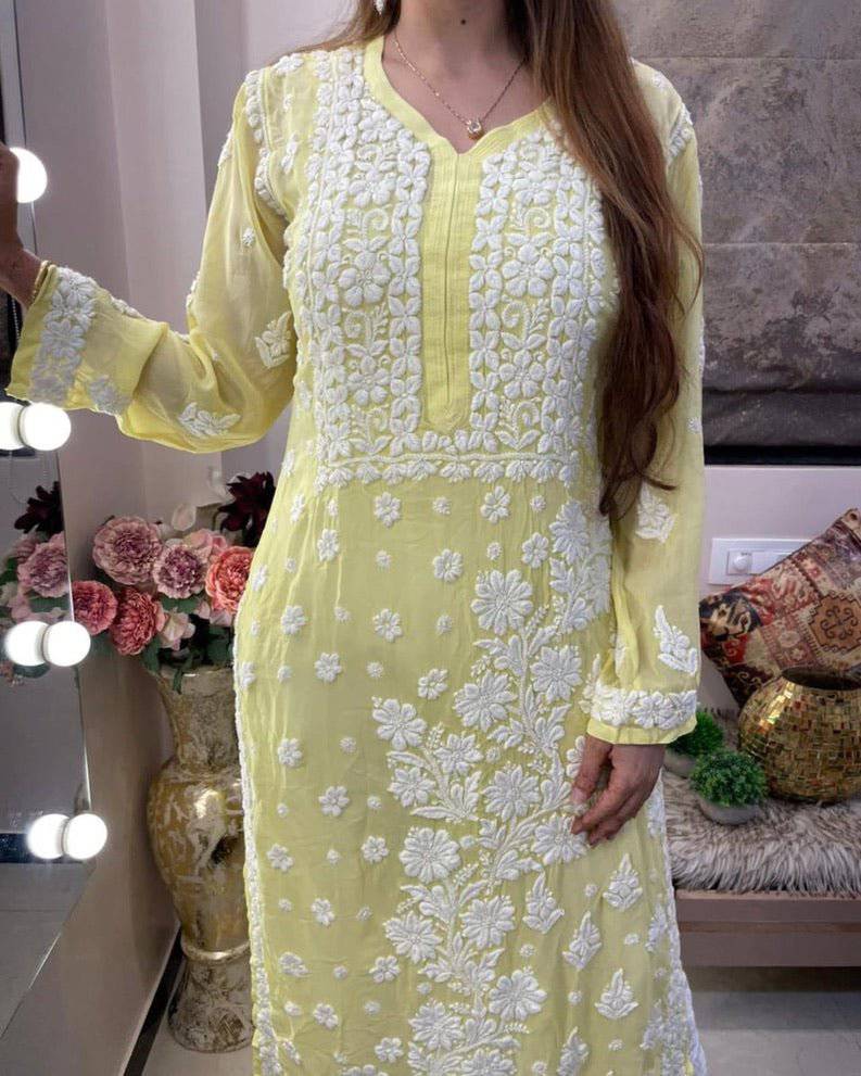 pure muslene chikankari kurti