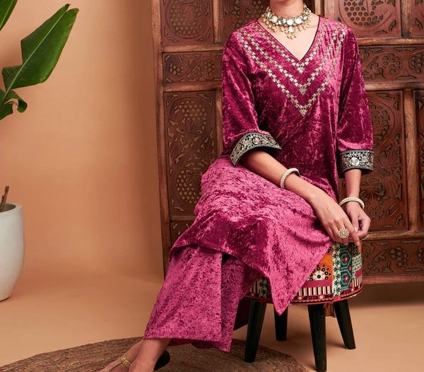 Velvet Kurti With Embroidery