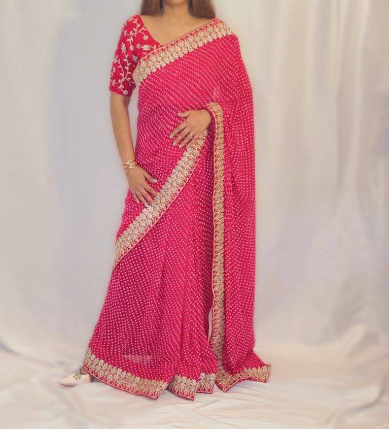 bright pink georgette saree