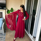 single bell sleeve red gown