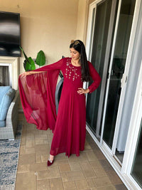 Thumbnail for single bell sleeve red gown