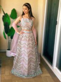 Thumbnail for exclusive stone work pastel pink designer lehnga