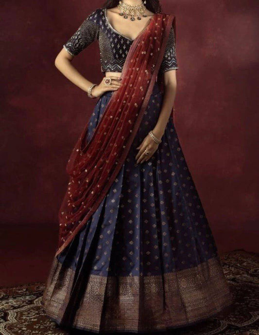 blue maroon lehnga