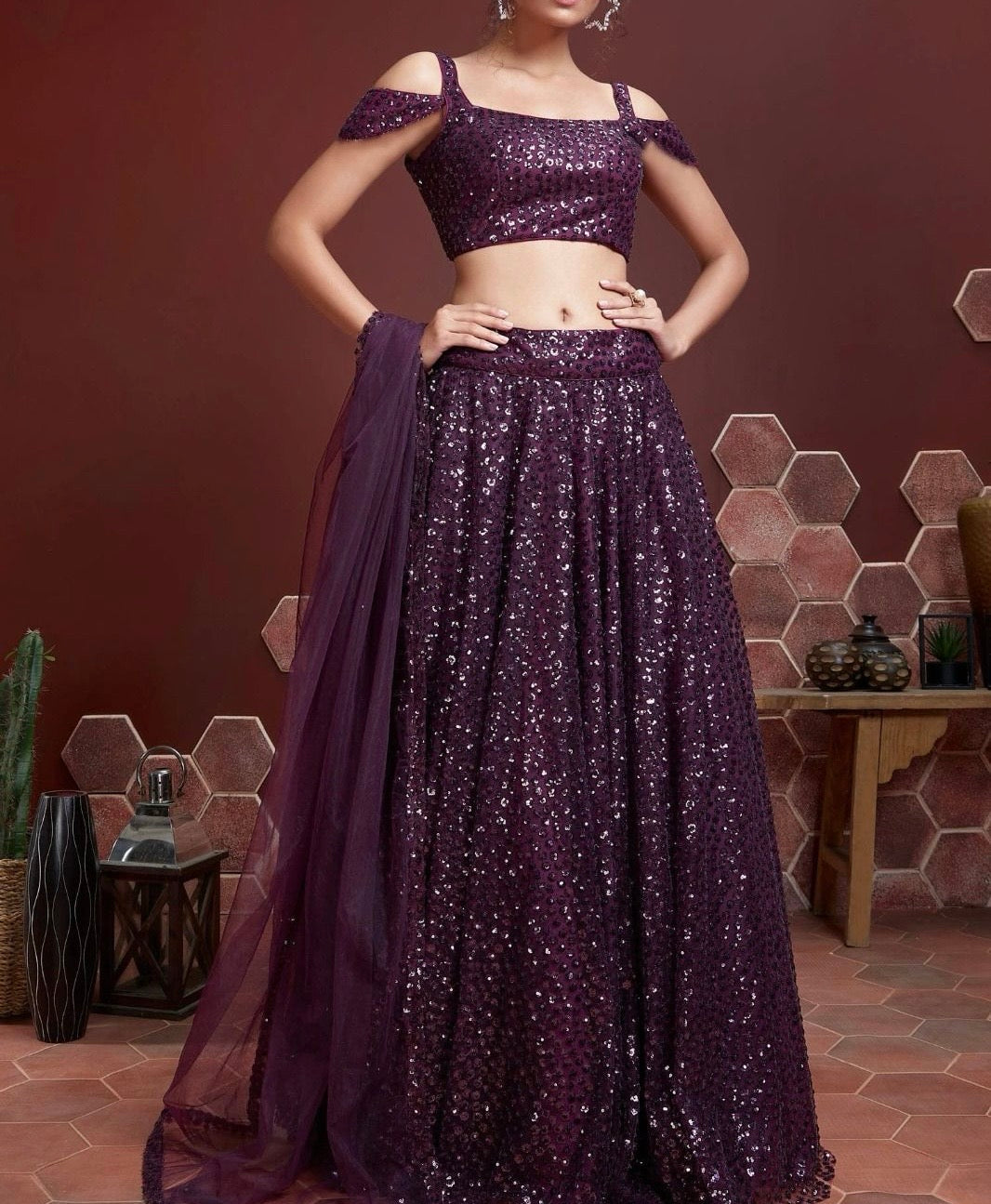 Designer Lehenga - Magenta ( Set of 3)