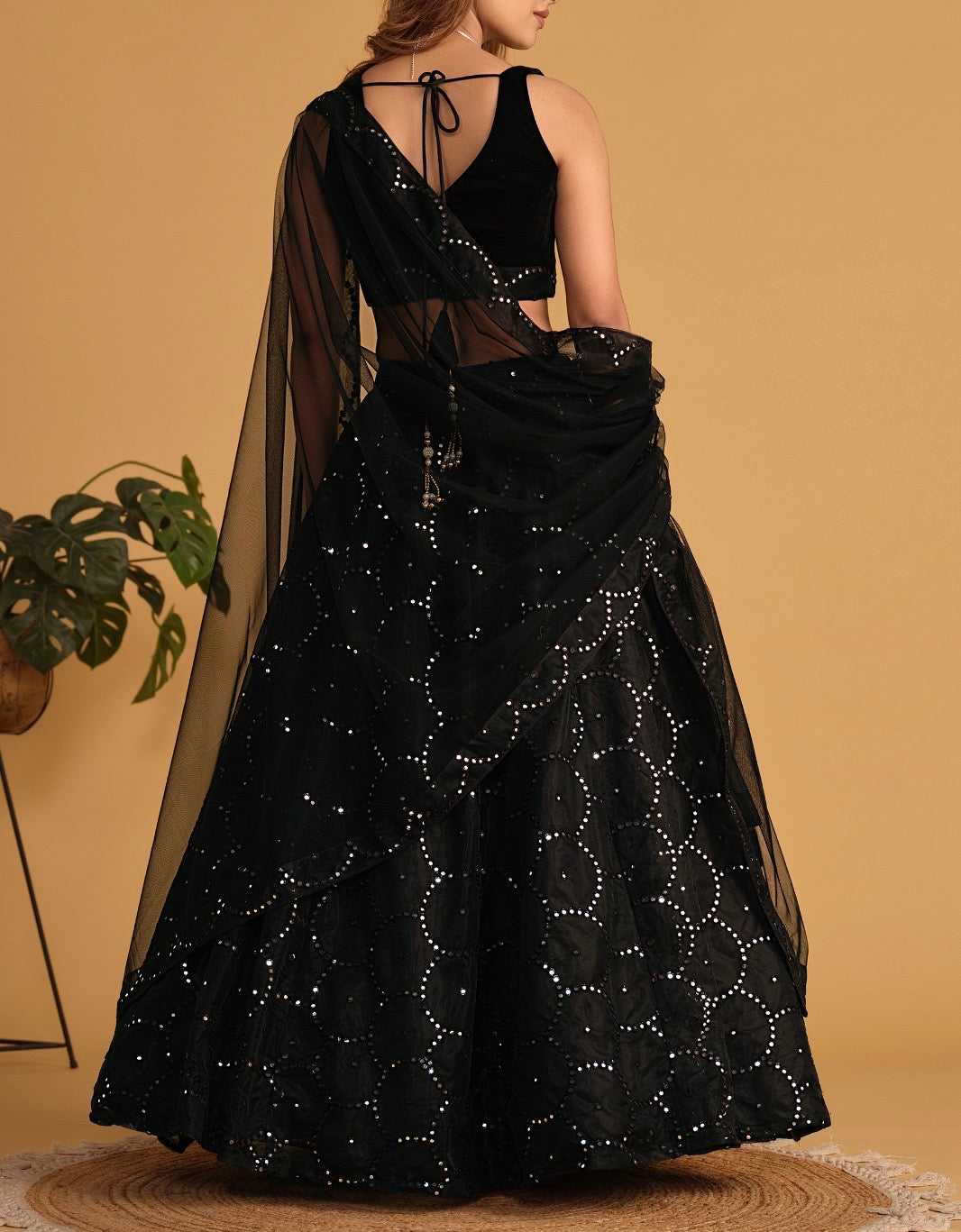 Black lehenga with mirrors